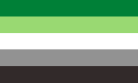 a flag with 5 horizontal evenly sized stripes. from top to bottom the stripes are dark green, light green, white, grey, and off-black